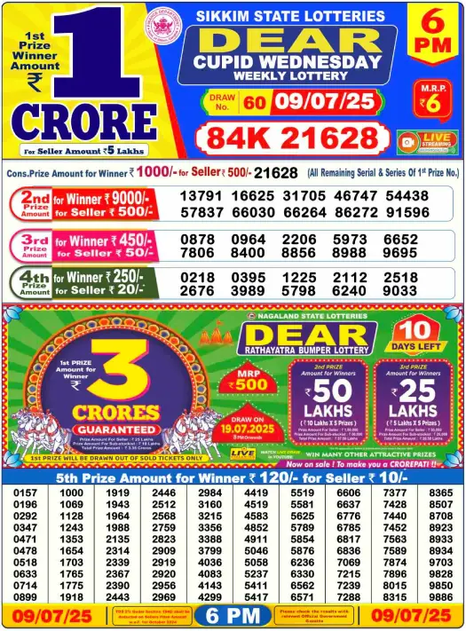 Sikkim Lottery Result 9 July 2025 6pm